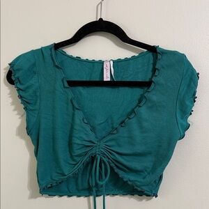 Urban Outfitters Teal Ruffle Crop Top